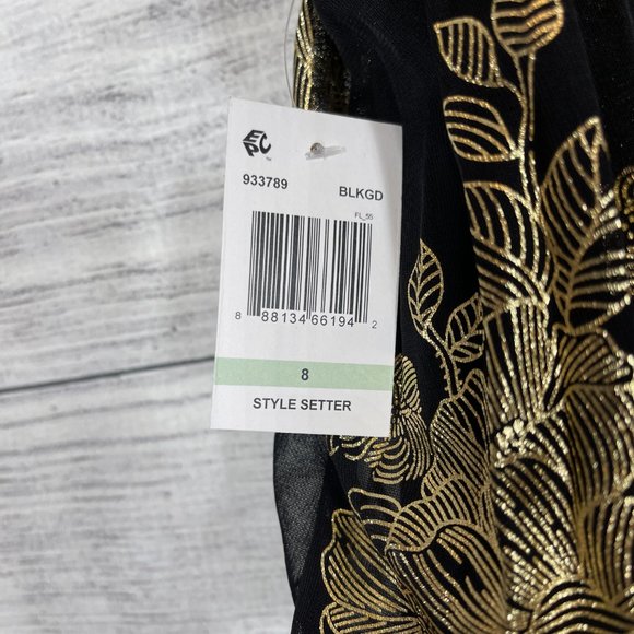NWT MSK Metallic Print Pleated Blouson Gown Black Gold Sz 8 - Picture 13 of 15
